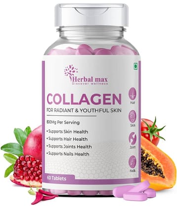 Herbal max Collagen For Radiant & Youthful Skin, Hair, Joints & Nails | Plant Based, 800mg  (60 Tablets)