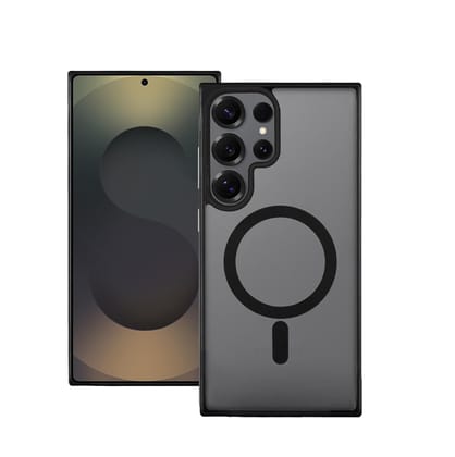 Basics Designed for Samsung Galaxy S24 Ultra Case | Strong Magnet Camera Protection Translucent Matte Hard Back Cover Compatible with Mag-Safe (TPU+Polycarbonate | Frost Black)