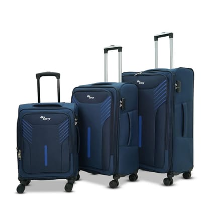 Sky Carrys Arrow Soft 3-Piece Luggage Set | Expandable & Anti-Theft | 360 Dual Spinner Wheels | AVIATION GRADE Aluminium Telescopic Handle | Durable Twill Material (Blue)