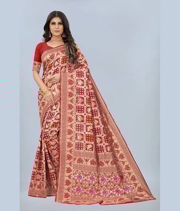NENCY FASHION Banarasi Silk Embellished Saree With Unstitched Blouse Piece ( Red )