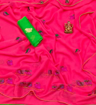 Beautiful Pink color Georgette Embroidered Sari MS-13 Pink