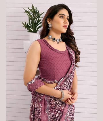 TTH Georgette Printed Saree With Unstitched Blouse Piece ( Pink )
