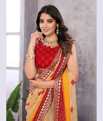 Yashika Georgette Printed Bandhani Sarees With Unstitched Blouse Piece ( Multicolor )