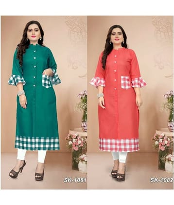 Lerkiza - Multicolor Cotton Women's Straight Kurti ( Pack of 2 )