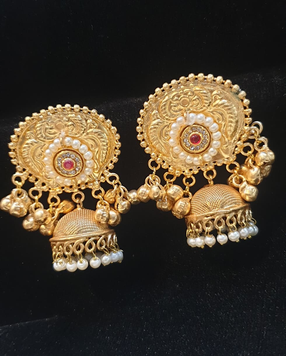 Silver Replica Jhumkas Brassbase with Handwork