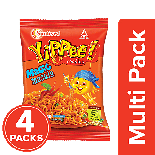 Sunfeast YiPPee! Magic Masala Long, Slurpy Noodles - With Real Vegetables & Nutrients, 4x55 g Multipack