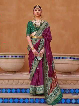 Magenta Woven Designed Patola Silk Saree