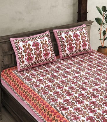 Premium Cotton Ikat Super King Size Double Bedsheet With 2 Pillow Covers
