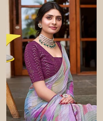 DIKONA DESIGNER Chiffon Printed Saree With Unstitched Blouse Piece ( Grey )