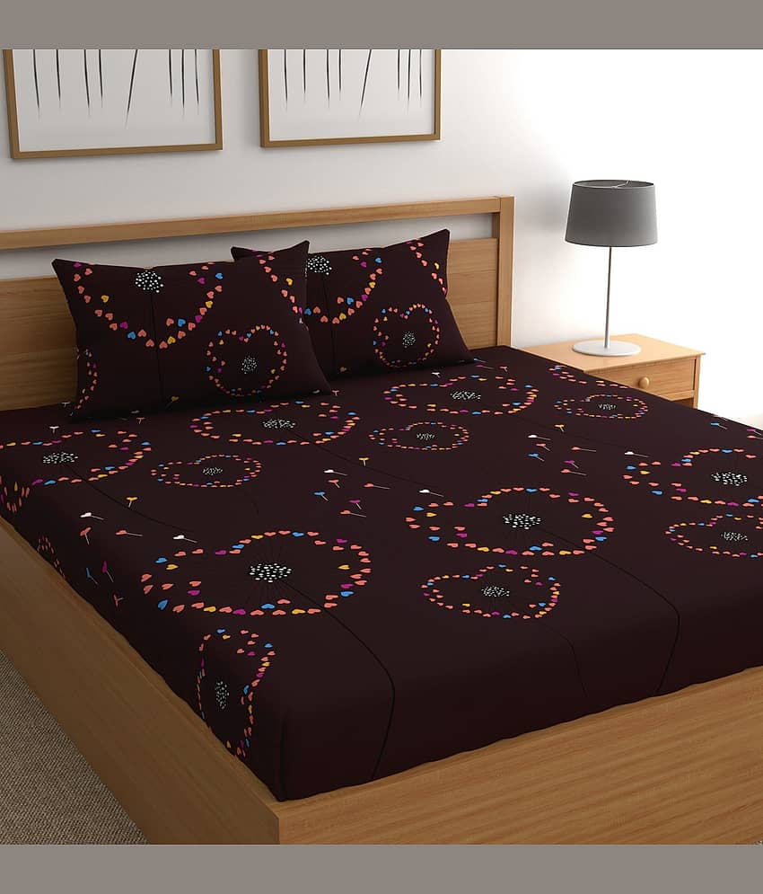 CG HOMES Microfibre Abstract Fitted bedsheet with 2 Pillow Covers ( Double Bed ) - Brown