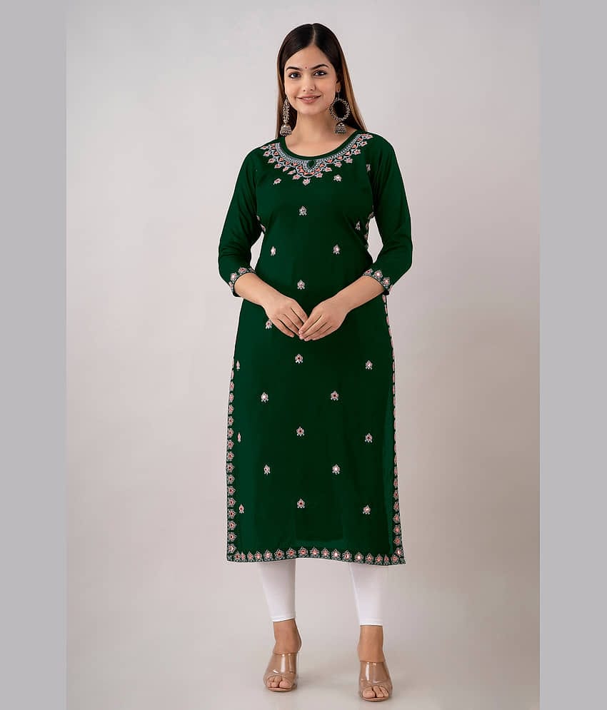 Kapadia - Green Rayon Women's Straight Kurti ( Pack of 1 )