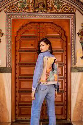 Heritage Fusion Indigo Jacket with Indian Art Detailing-S
