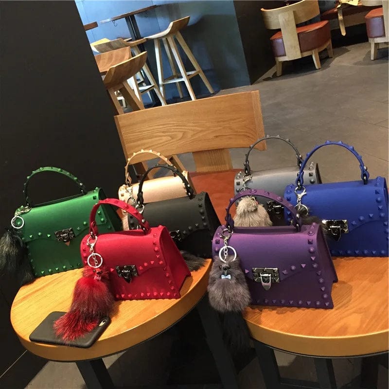 Women'S Rivet Handbag Fashion Matte Pvc Jelly Bag Trendy Color Single Shoulder Bags Ladies