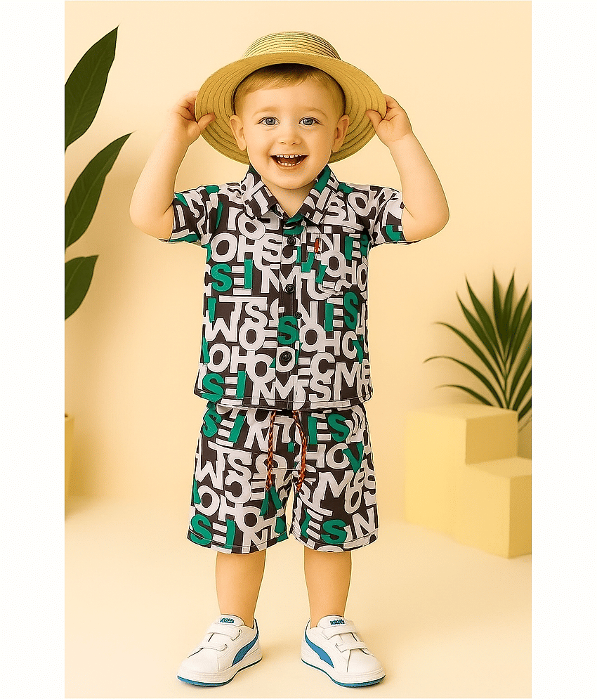 New Collection Pack of 1 Boys Cotton Blend Shirt & Shorts Set ( Green )