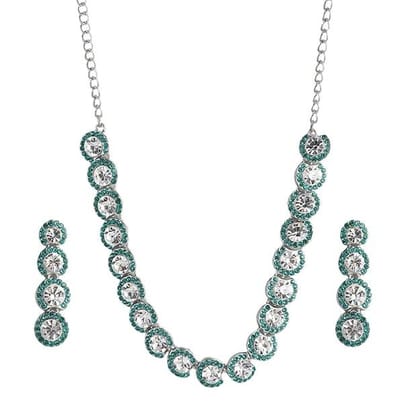 Silver-Plated Green AD-Studded Jewellery Set