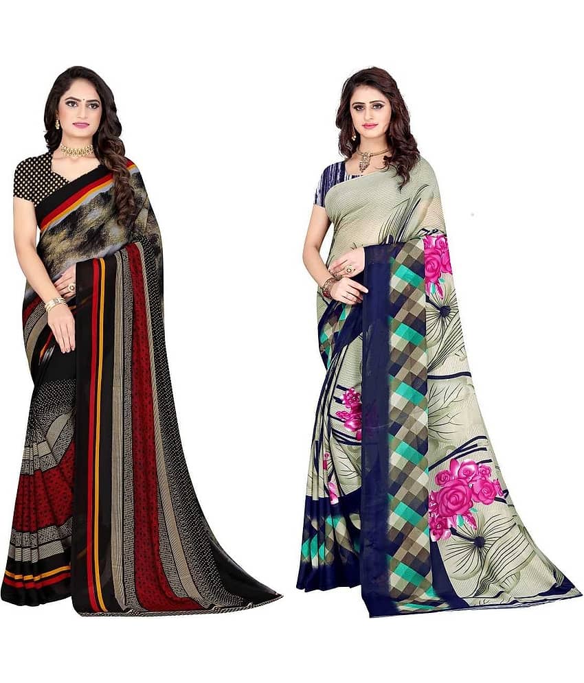 LEELAVATI Georgette Printed Saree With Unstitched Blouse Piece ( Multicolor )