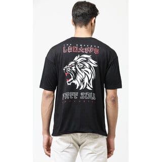 Leotude Men Black Printed Cotton Blend T-Shirt