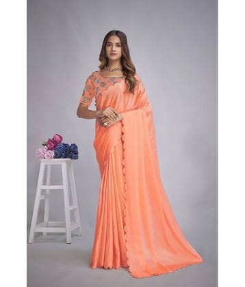 JULEE Chiffon Embellished Saree With Unstitched Blouse Piece ( Orange )