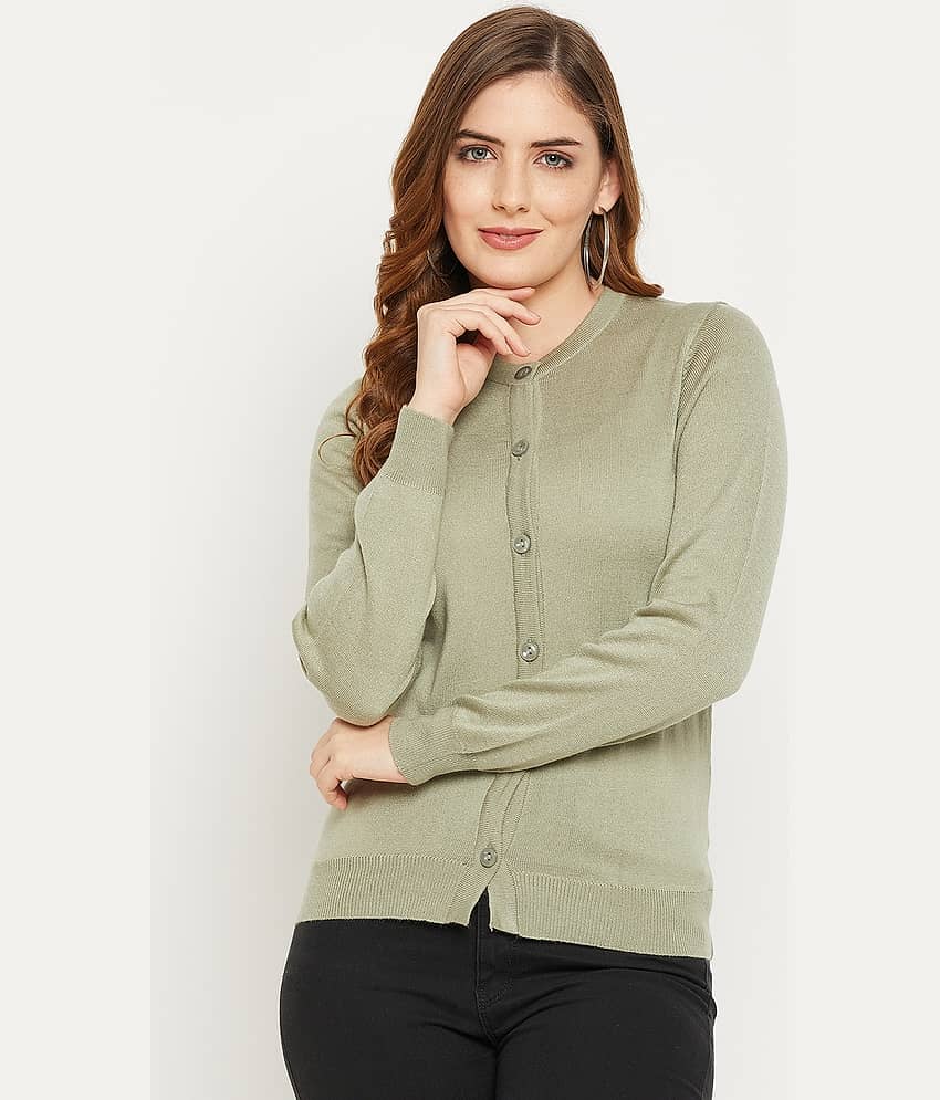 zigo Woollen Round Neck Women's Buttoned Cardigans - Green (Pack of 1)