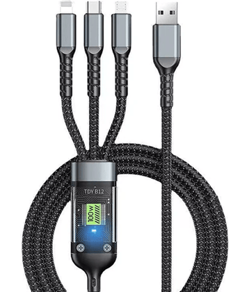 UniBoss 100W / 6A USB 3.0 Cable 1.2m to 3-in-1 Long Charging Cord with Type C + Micro USB + Lightning Connector