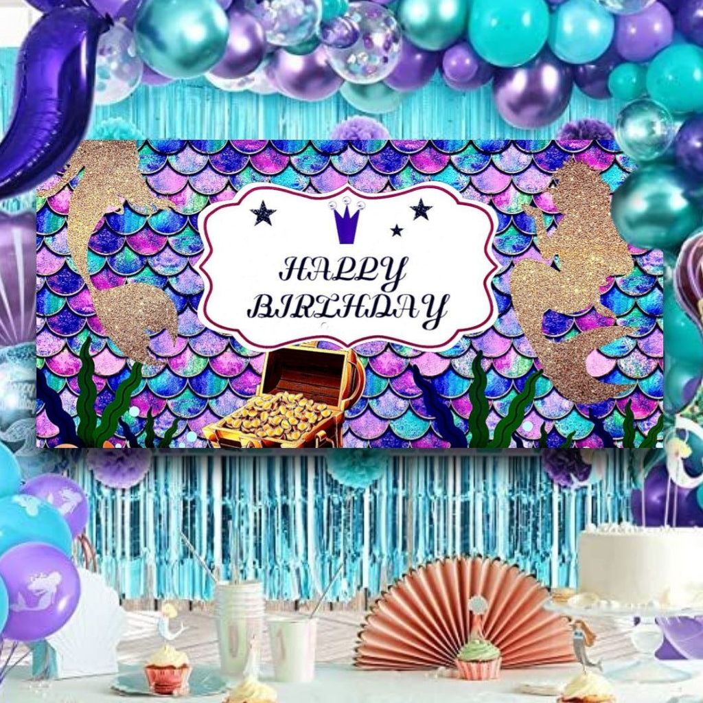 Mermaid Theme Multicolor Scale Print Happy Birthday Banner for Wall Decor - 4FT X 2FT - 1PC - Party and Festive Needs | Buy online on ZillyBuy