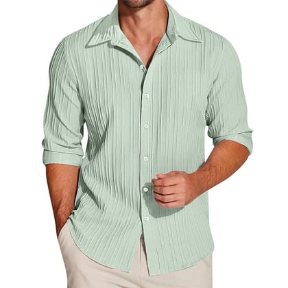 Crushed Self Stripe Light Green Shirt-36