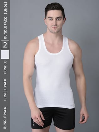 Men's White Pack of 2 Solid Combed Cotton Vest