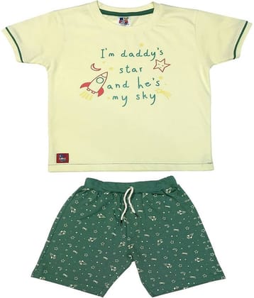 Kideon Pack of 1 Boys Cotton T-Shirt & Shorts Set ( Yellow )