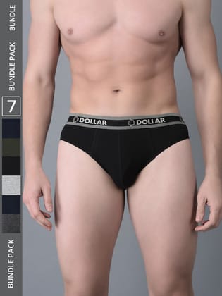 Men's Assorted Pack of 7 Solid Cotton Brief With Double Pouch Support