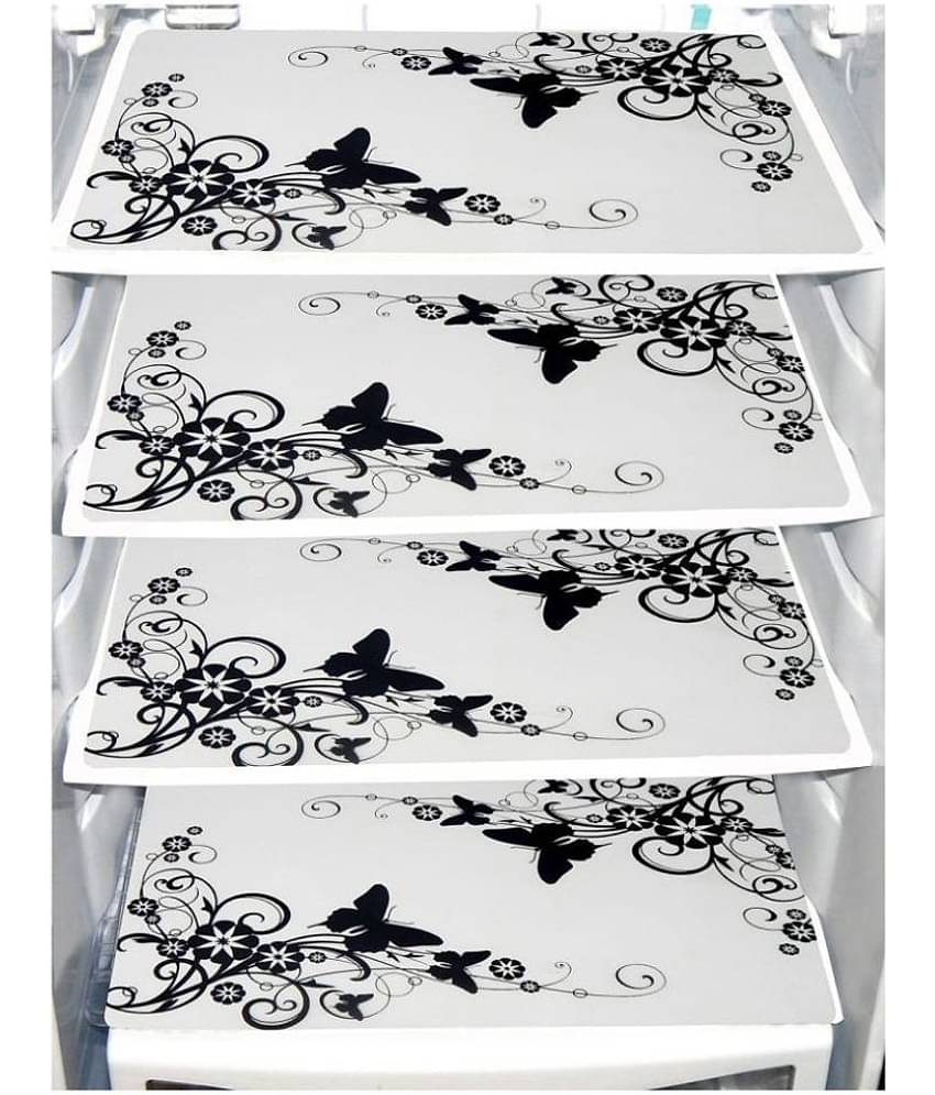 PVC Printed Rectangular Fridge Mats 29x44 cms ( Pack of 4 ) Multicolor