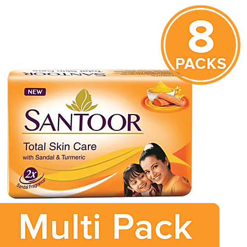 Santoor Bathing Soap - Sandal & Turmeric, 8 x 100 g (Multipack)