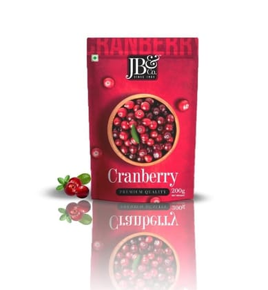 Jb&Co - Cranberry Natural Dried California Cranberries With No Preservatives, Rich In Antioxidents, Vitamins, And Minerals, Dark Red, Sour And Sweet | Vegan | Organic | Ziplock Pack | Value Pack (1 Pack Of 200 G)