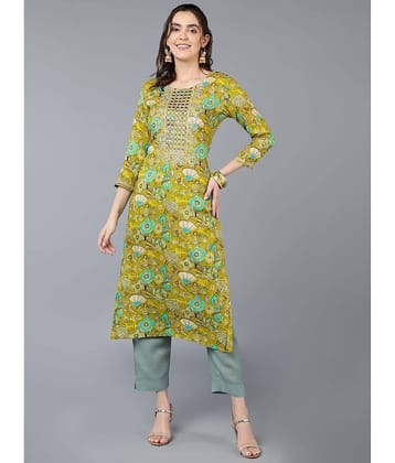 Vaamsi Viscose Embroidered Straight Women's Kurti - Olive ( Pack of 1 )