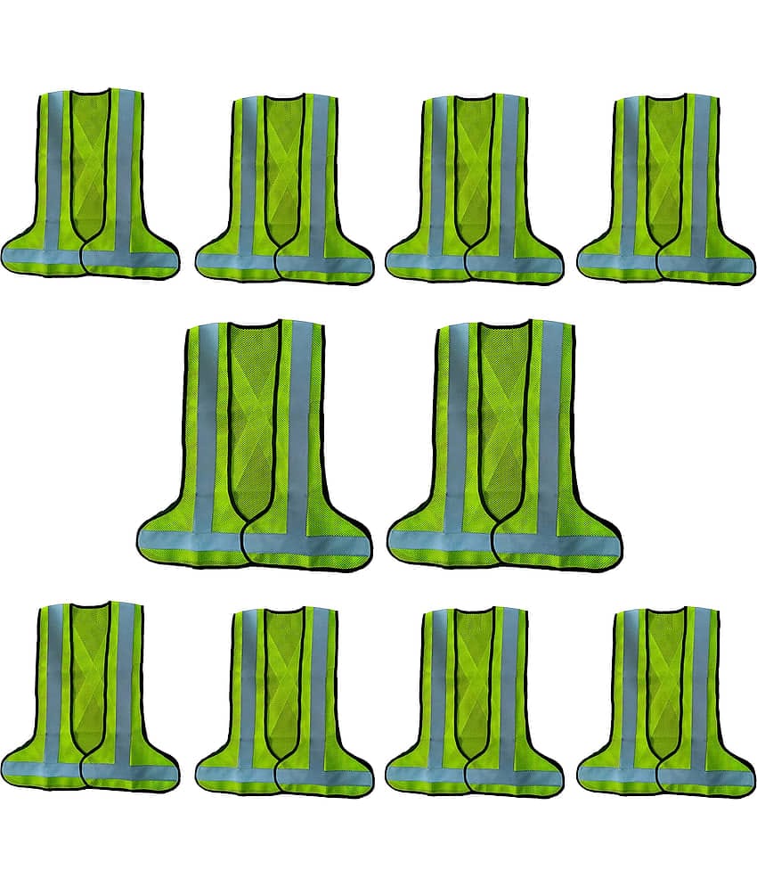 Laxmi Polyester 3 Side Open High Visibility Safety Jacket (PACK OF 10) Green Safety Jacket