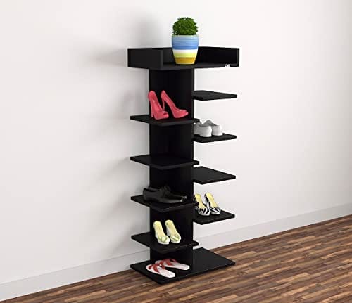 DAS Felix Engineered Wood Shoe Rack Organizer for 8 Pairs of Shoes/Sleepers/Sandals- Black Finish