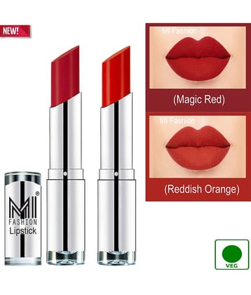 MI FASHION 100% Veg Soft Matte Long Stay Lipstick Combo Red,Orange Multi Pack of 2 7 g
