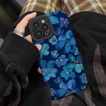 Dark Blue Floral  Flowers iPhone Textured Silicone Cases-iPhone 13 Mini