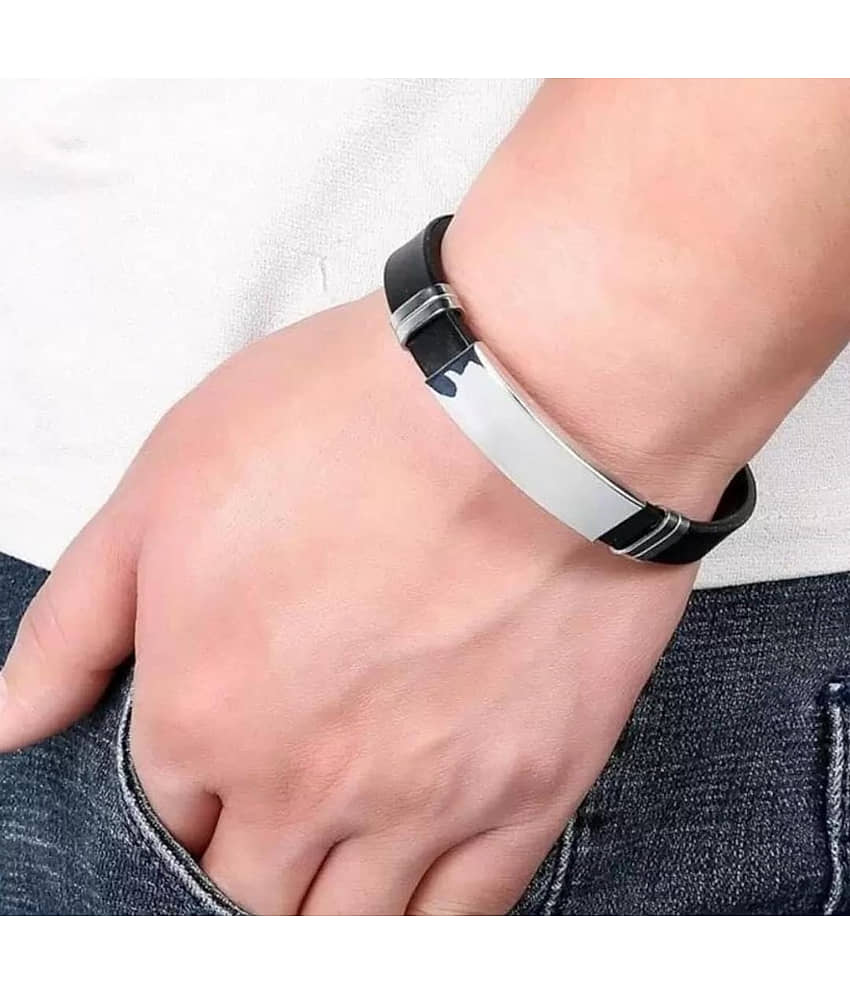 GMPex Silver Black Stylish Wrist Band Bracelet Black Bracelet ( Pack of 1 )