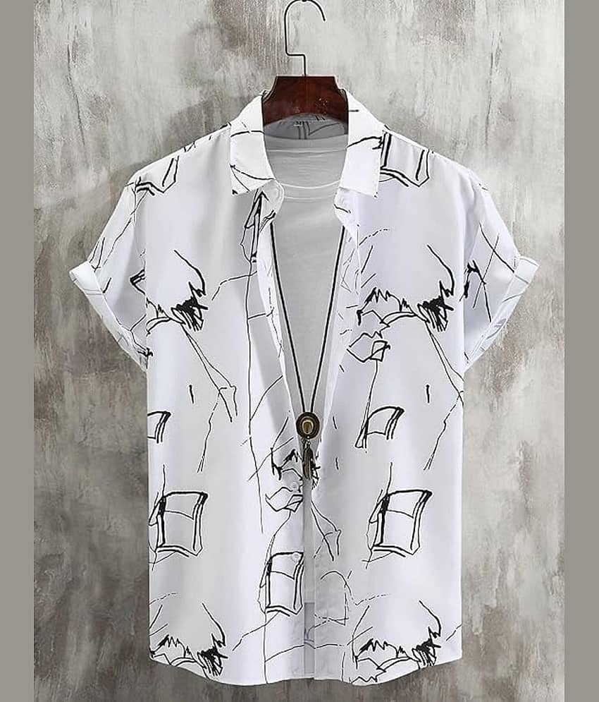 ARZ Poly Cotton Regular Fit Self Design Half Sleeves Men's Casual Shirt - White ( Pack of 1 )