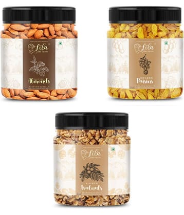 Lila Dry Fruits Almond (500gm),Walnut(500gm) & Green Raisin(500 gm) Combo |Badam Akhrot Kishmish