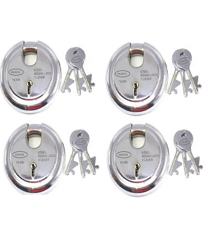 OJASS Steel Primium Range Lock 7 Levers 75 mm Heavy Duty Padlock , Sutter Lock, Round Lock Long Life Durable with 3 Keys for Main Gate, Office Door, Shop Shutter Pack of 4 pcs (RPL754L)