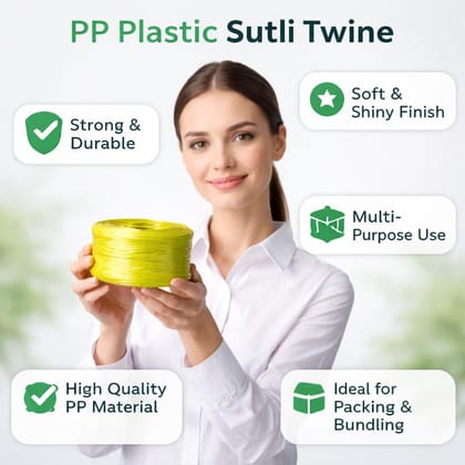 Plastic Sutli Rope for Packing – PP Twine (Pack of 2 Rolls) – Polypropylene String Rope for Packaging, Sewing & Bundling – Strong, Soft & Shiny – Multicolor (Color as per Availability)