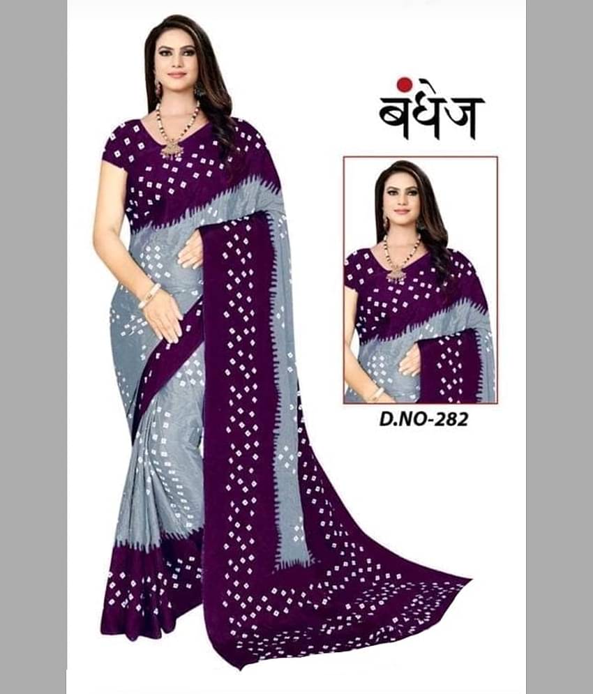 JIHANA FAB Chiffon Printed Saree With Unstitched Blouse Piece ( Grey )