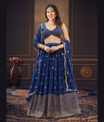 Trijal Fab Blue Georgette Circular Semi Stitched Lehenga