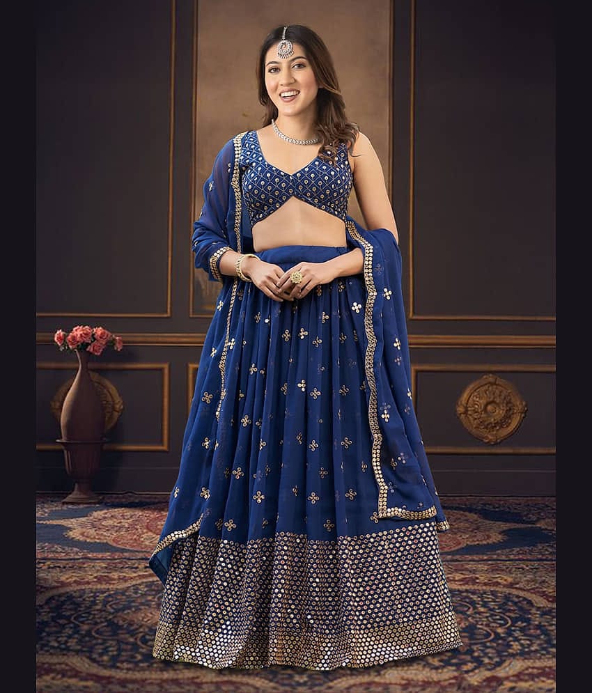 Trijal Fab Blue Georgette Circular Semi Stitched Lehenga