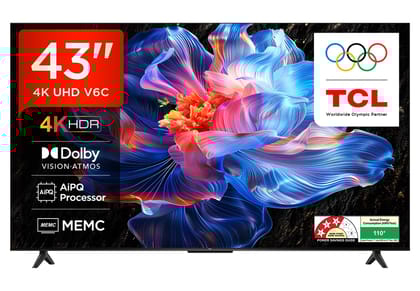 TCL 108 cm (43 inches) Metallic Bezel Less Series 4K Ultra HD Smart LED Google TV 43V6C (Black) TCL 108 cm (43 inches) Metallic Bezel Less Series 4K Ultra HD Smart LED Google TV 43V6C (Black) - Black / 43 inches TCL 108 cm (43 inches) Metallic Bezel Less Series 4K Ultra HD Smart LED Google TV 43V6C (Black) TCL 108 cm (43 inches) Metallic Bezel Less Series 4K Ultra HD Smart LED Google TV 43V6C (Black) - Black / 43 inches