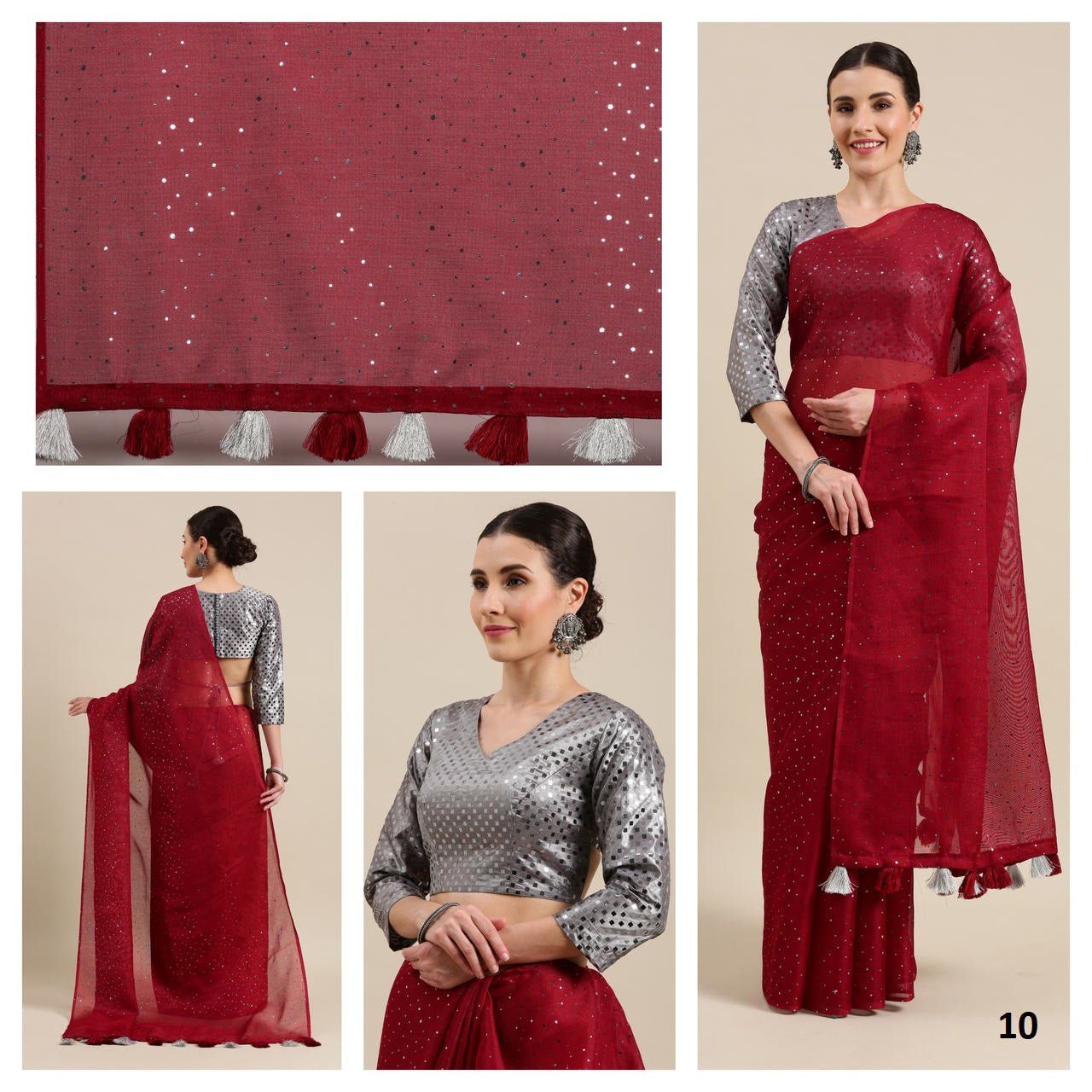 Marron Color Rubber Print Cotton Blend Saree.