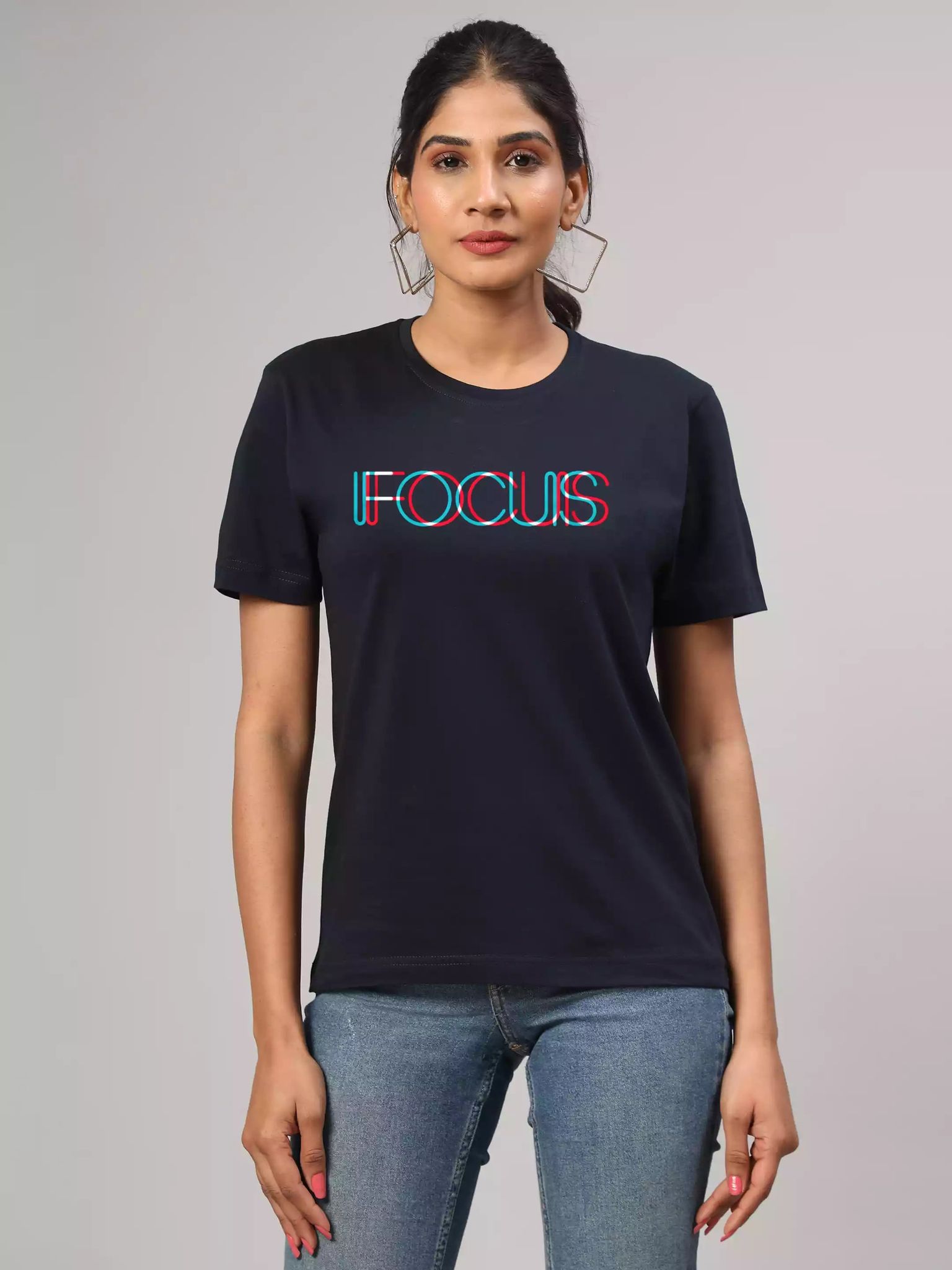 Focus - Sukhiaatma Unisex Graphic Printed Navy Blue T-shirt-XS-36