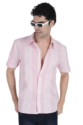 Men's Pink White Line Half Sleeve Striped Shirt Men's Pink White Line Half Sleeve Striped Shirt