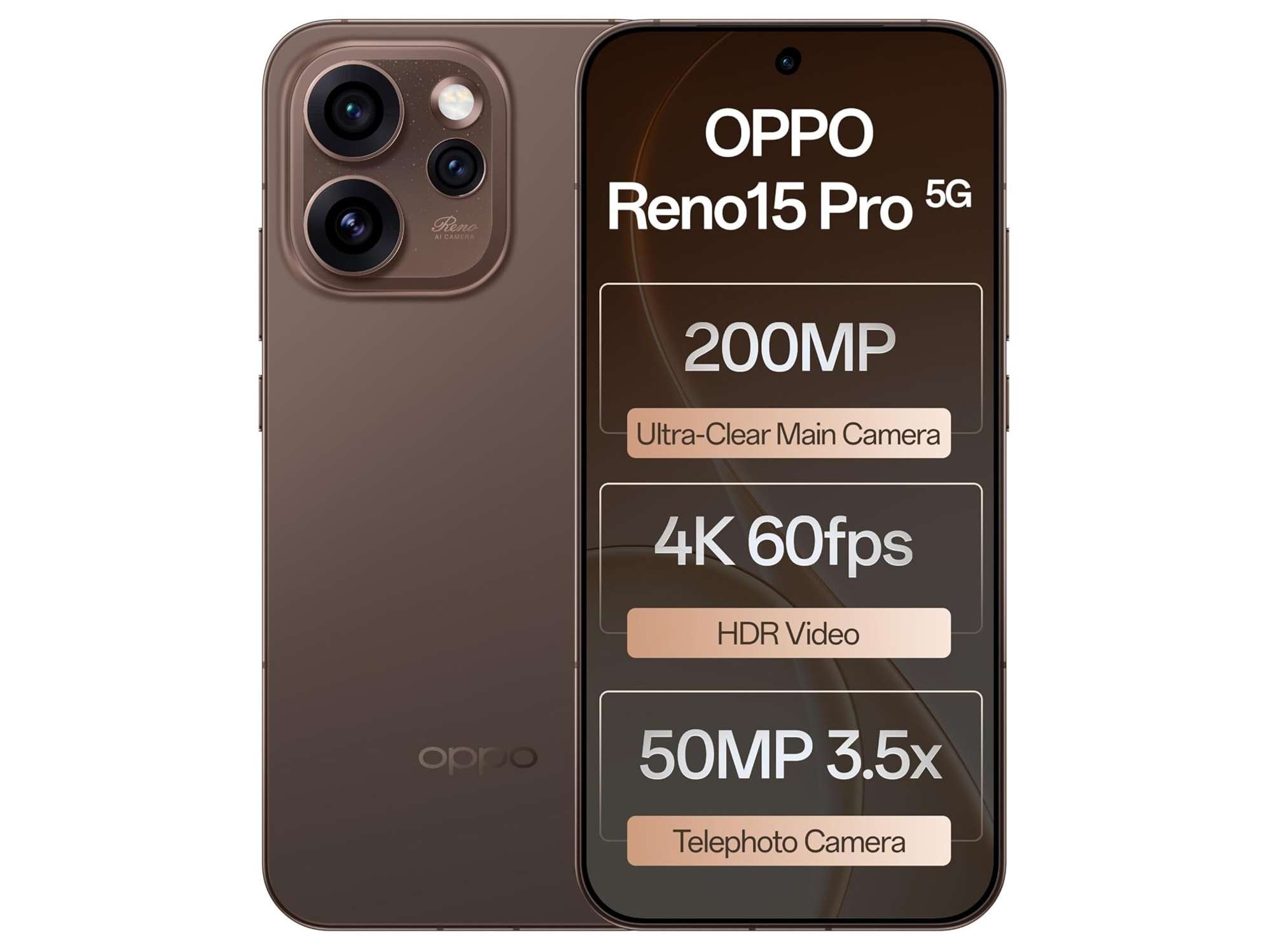 Oppo Reno 15 Pro 5G Smartphone, 12GB RAM, 256GB Storage, Elegant Design - Cocoa Brown